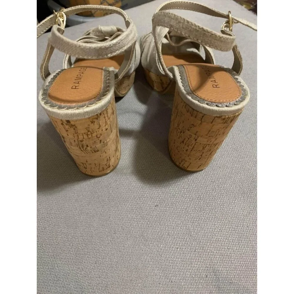 Rampage 4” Heels Wedge Summer Party Clubwear Dance Peep Toe Beige Women’s Size 7